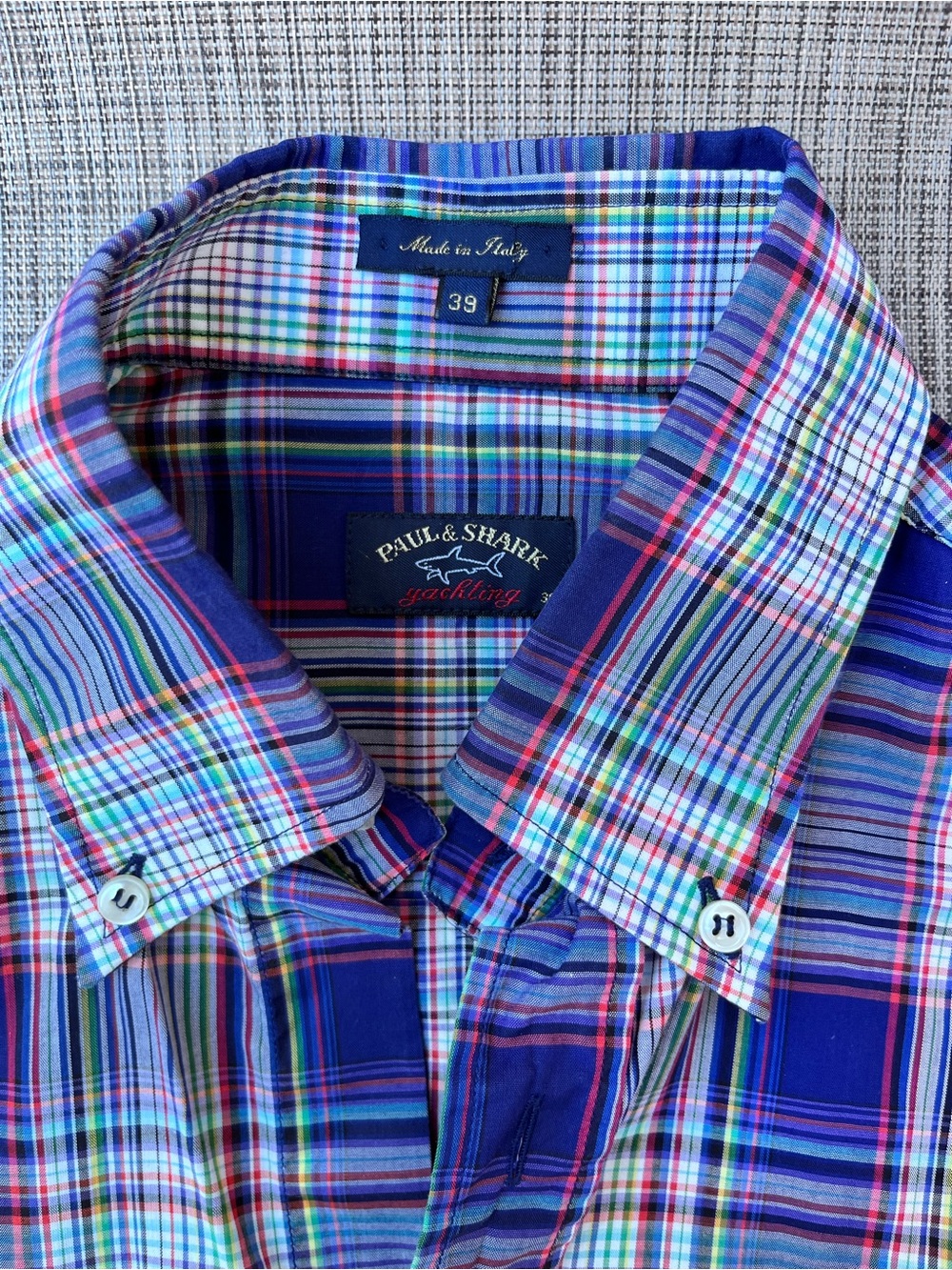 Vintage Paul & Shark Yachting Plaid  Shirt Short Sleeve 15.5 neck cotton Italy - Picture 5 of 9